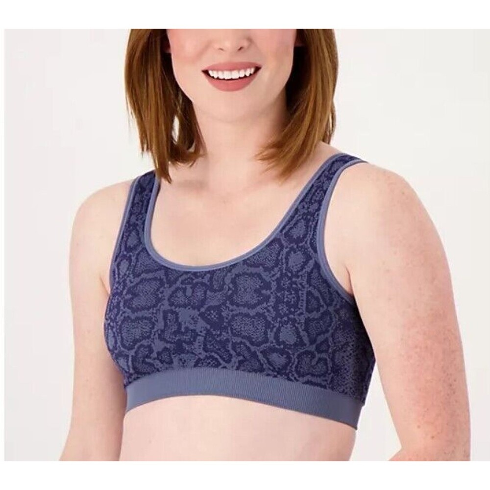 Anybody Intimates Womens Sz XL Seamless Padded Scoop Neck Lounge Bra Navy Python